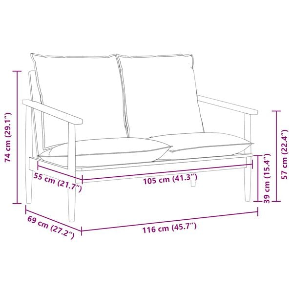 vidaXL 2-Seater Sofa Real Leather with Acacia Wood Brown