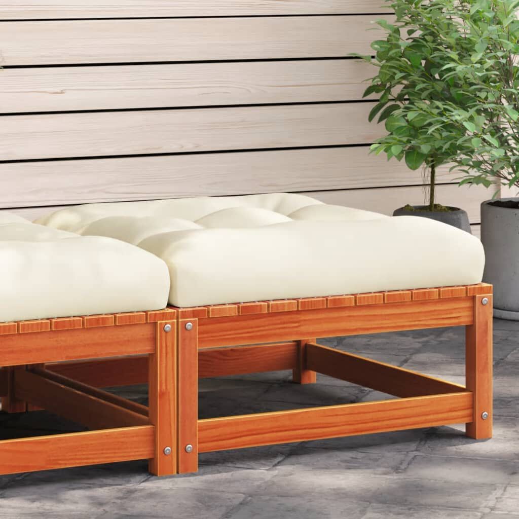 vidaXL Garden Footstool with Cushion Wax Brown Solid Wood Pine