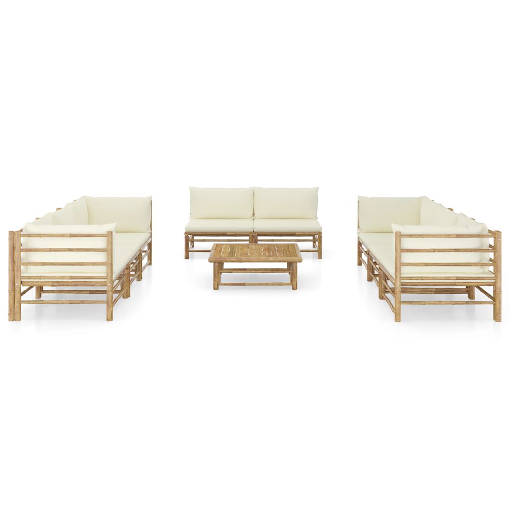 vidaXL 9 Piece Garden Lounge Set with Cream White Cushions Bamboo