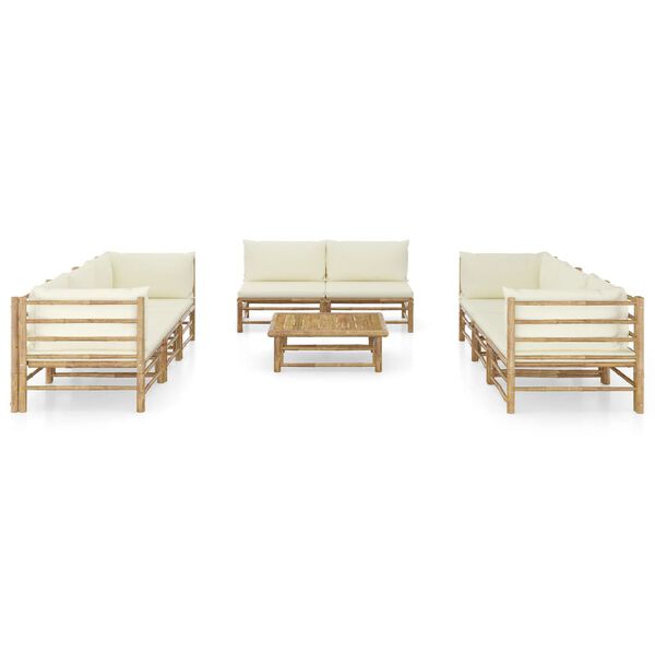 vidaXL 9 Piece Garden Lounge Set with Cream White Cushions Bamboo