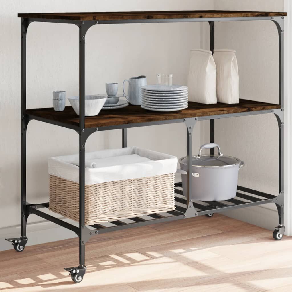 vidaXL Kitchen Trolley Smoked Oak 100x50x95 cm Engineered Wood