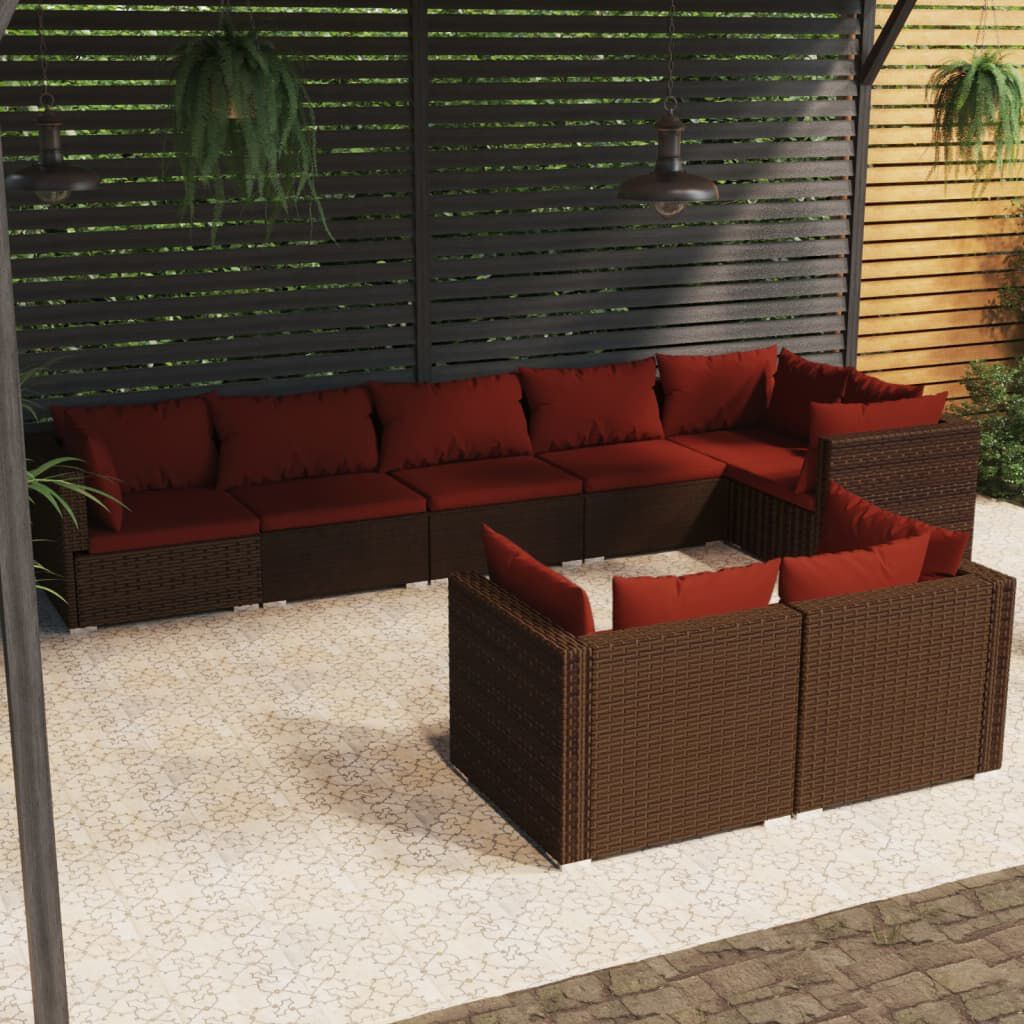 vidaXL 8 Piece Garden Lounge Set with Cushions Brown Poly Rattan