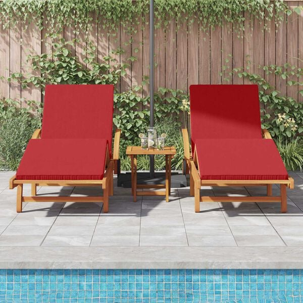 vidaXL Sun Loungers 2 pcs with Cushions and Table Red Solid Wood Acacia