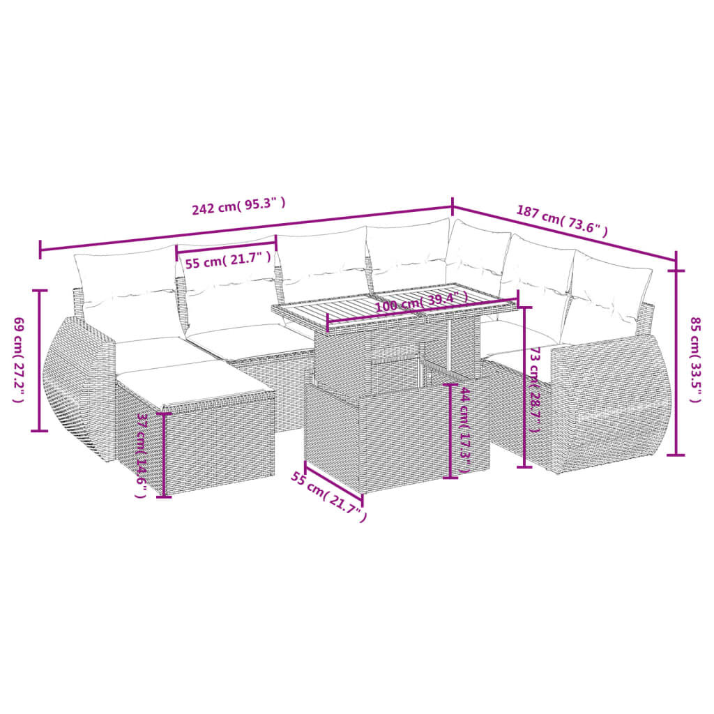 vidaXL 8 Piece Garden Sofa Set with Cushions Black Poly Rattan
