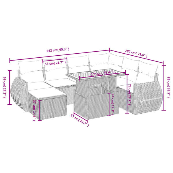 vidaXL 8 Piece Garden Sofa Set with Cushions Black Poly Rattan