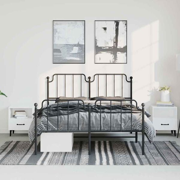 vidaXL Metal Bed Frame without Mattress with Footboard Black 183x213cm