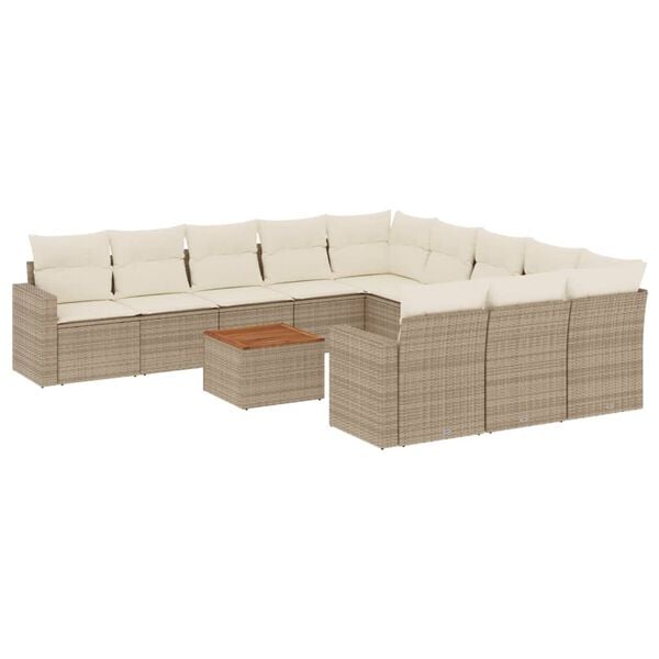 vidaXL 12 Piece Garden Sofa Set with Cushions Beige Poly Rattan