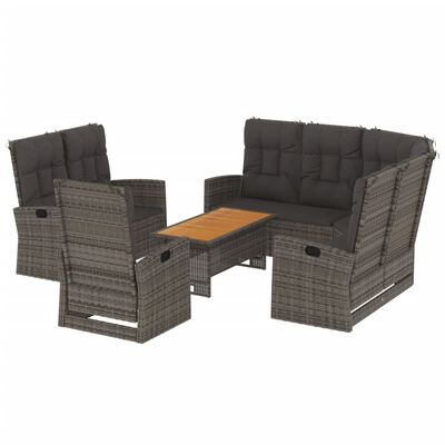 vidaXL 4 Piece Garden Lounge Set with Cushions Grey Poly Rattan