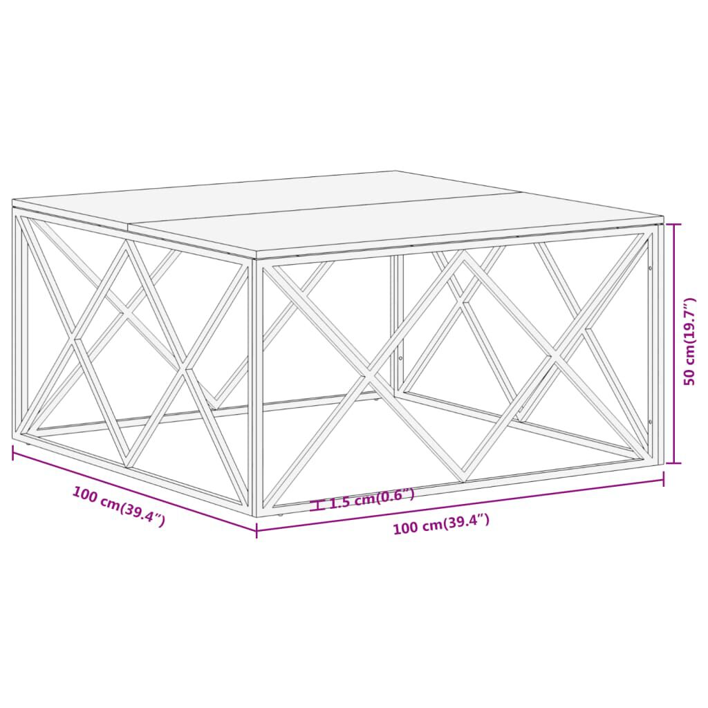 vidaXL Coffee Table Silver Stainless Steel and Solid Acacia Wood