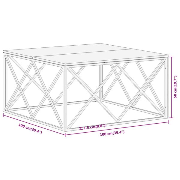 vidaXL Coffee Table Silver Stainless Steel and Solid Acacia Wood