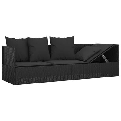 vidaXL Outdoor Lounge Bed with Cushions Black Poly Rattan