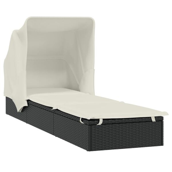 vidaXL Sunbed with Foldable Roof Black 213x63x97 cm Poly Rattan