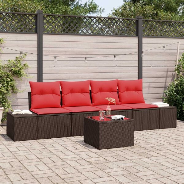 vidaXL 5 Piece Garden Sofa Set with Cushions Brown Poly Rattan