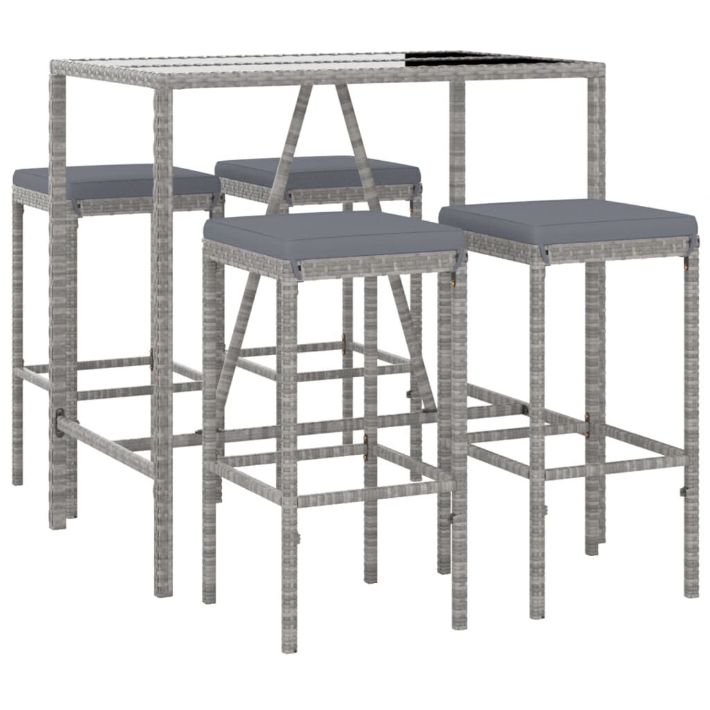 vidaXL 5 Piece Garden Bar Set with Cushions Grey Poly Rattan