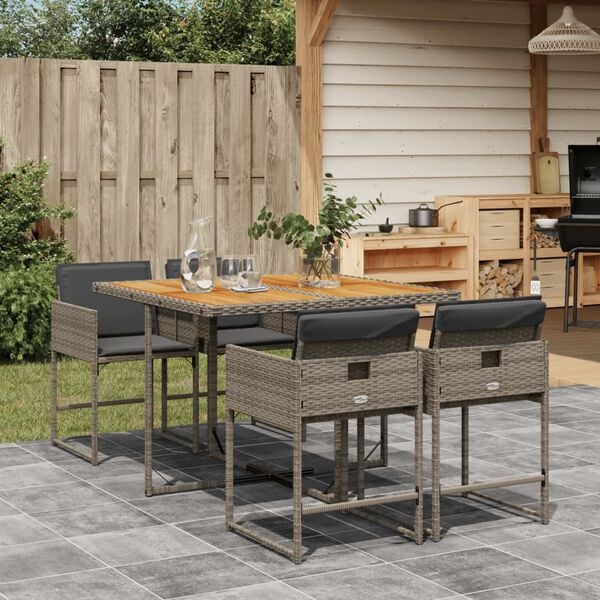vidaXL 5 Piece Garden Dining Set with Cushions Grey Poly Rattan