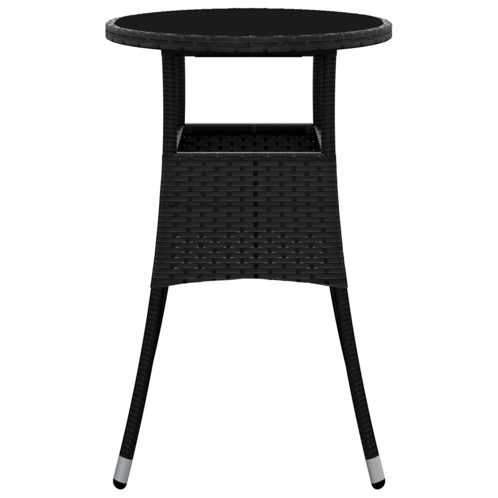 vidaXL Garden Table Ø60x75 cm Tempered Glass and Poly Rattan Black