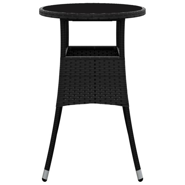vidaXL Garden Table Ø60x75 cm Tempered Glass and Poly Rattan Black