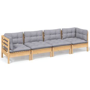 vidaXL 4 Piece Garden Lounge Set with Grey Cushions Solid Pinewood