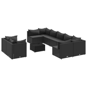 vidaXL 9 Piece Garden Sofa Set with Cushions Black Poly Rattan