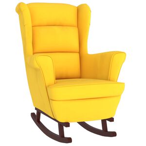 vidaXL Rocking Chair Wingback Yellow Velvet and Solid Wood