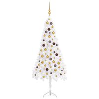 vidaXL Corner Artificial Christmas Tree LEDs&Ball Set White 150 cm PVC