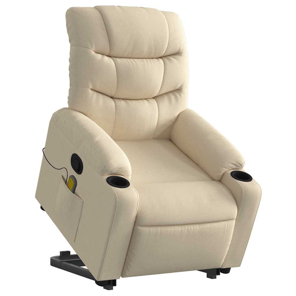 vidaXL Stand up Massage Recliner Chair Cream Fabric