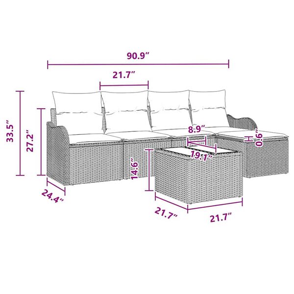 vidaXL Garden Sofa Set with Cushion 6 pcs Grey Poly rattan