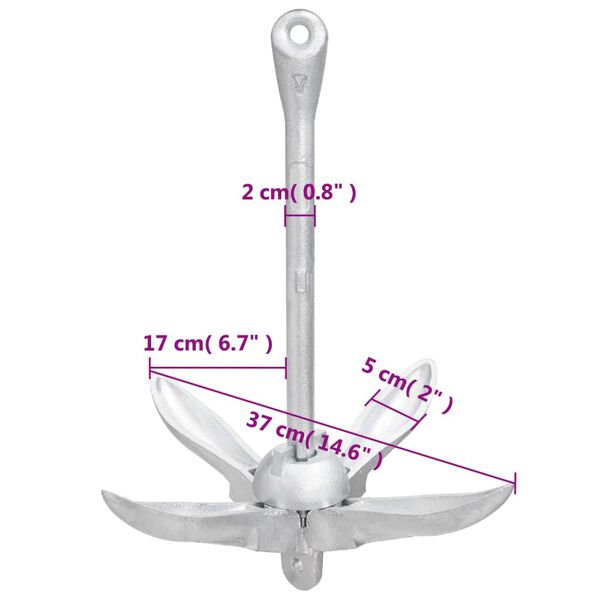 vidaXL Folding Anchor with Rope Silver 3.2 kg Malleable Iron