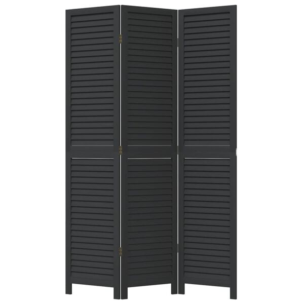 vidaXL Room Divider 3 Panels Black Solid Wood Paulownia