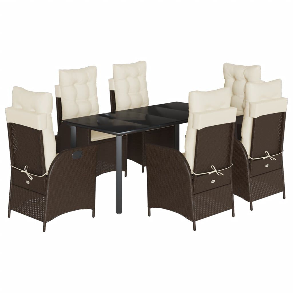 vidaXL 7 Piece Garden Dining Set with Cushions Brown Poly Rattan