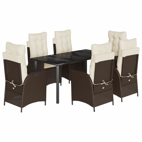vidaXL 7 Piece Garden Dining Set with Cushions Brown Poly Rattan