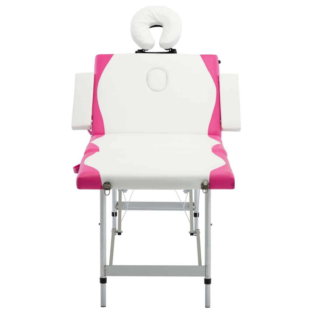vidaXL 4-Zone Foldable Massage Table Aluminium White and Pink