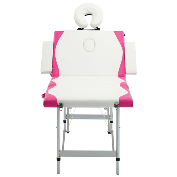 vidaXL 4-Zone Foldable Massage Table Aluminium White and Pink