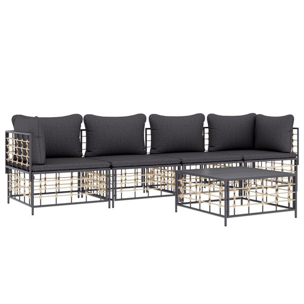 vidaXL 5 Piece Garden Lounge Set with Cushions Anthracite Poly Rattan