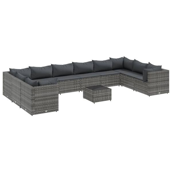 vidaXL 11 Piece Garden Lounge Set with Cushions Grey Poly Rattan
