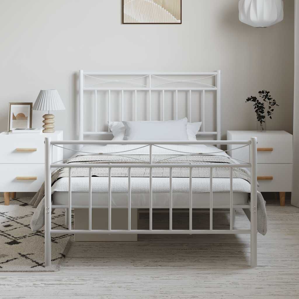 vidaXL Metal Bed Frame without Mattress with Footboard White 100x190cm