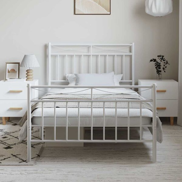 vidaXL Metal Bed Frame without Mattress with Footboard White 100x190cm