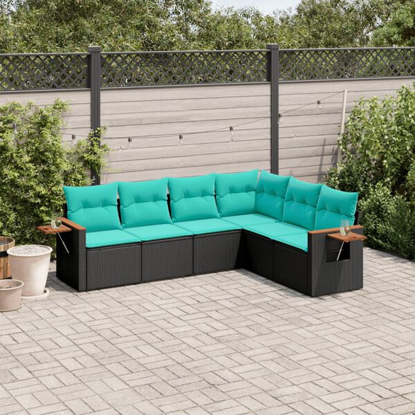 vidaXL 6 Piece Garden Sofa Set with Cushions Black Poly Rattan