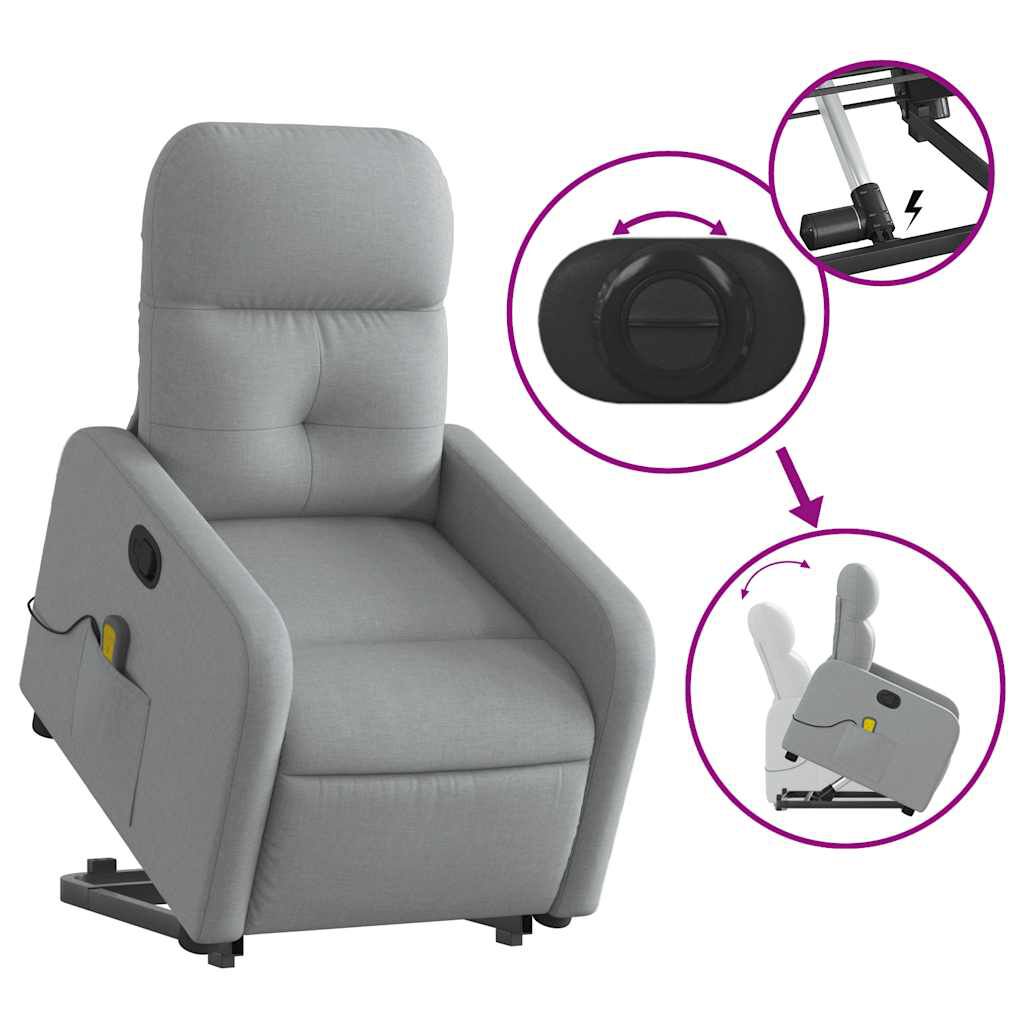 vidaXL Stand up Massage Recliner Chair Light Grey Fabric