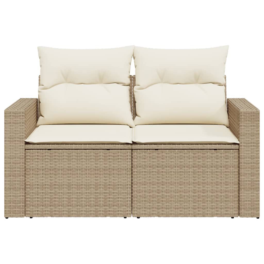 vidaXL Garden Sofa with Cushions 2-Seater Beige Poly Rattan