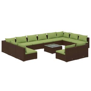 vidaXL 13 Piece Garden Lounge Set with Cushions Brown Poly Rattan