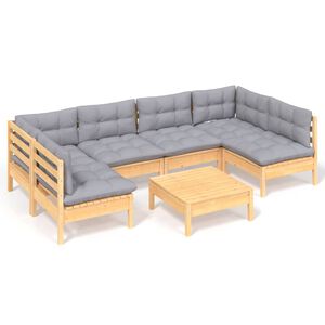 vidaXL 7 Piece Garden Lounge Set with Grey Cushions Solid Pinewood