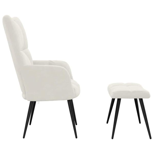 vidaXL Relaxing Chair with a Stool Cream White Velvet