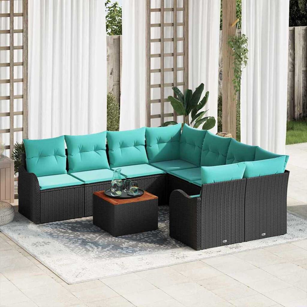 vidaXL Garden Sofa Set 9 pcs Black Poly rattan