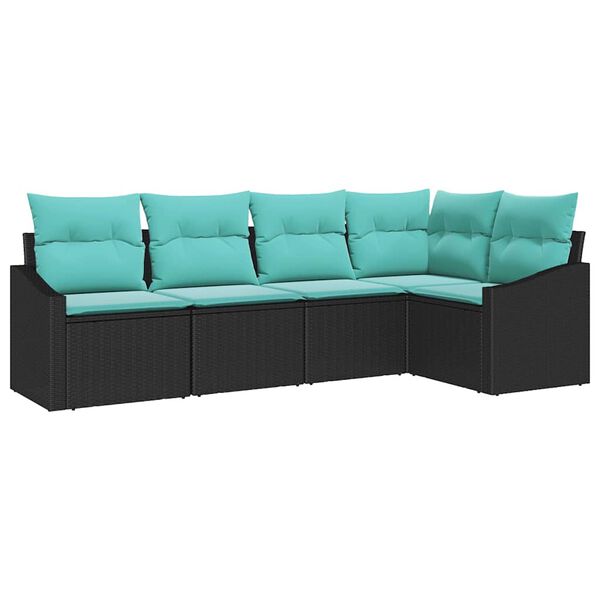 vidaXL Garden Sofa Set 5 pcs Black and Turquoise Poly Rattan