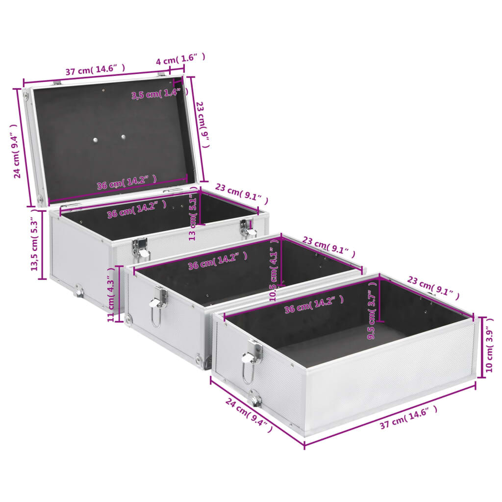 vidaXL Make-up Case 37x24x40 cm Silver Aluminium