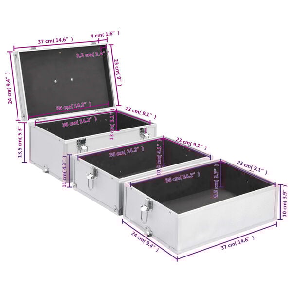 vidaXL Make-up Case 37x24x40 cm Silver Aluminium