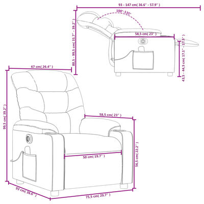 vidaXL Electric Massage Recliner Chair Dark Grey Fabric