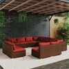 vidaXL 11 Piece Garden Lounge Set with Cushions Brown Poly Rattan