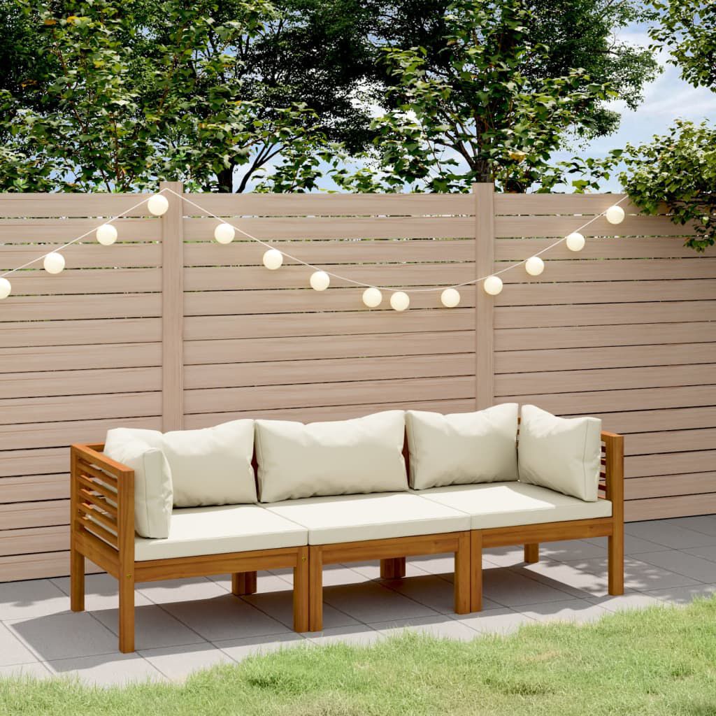 vidaXL 3-Seater Garden Sofa with Cream Cushion Solid Acacia Wood